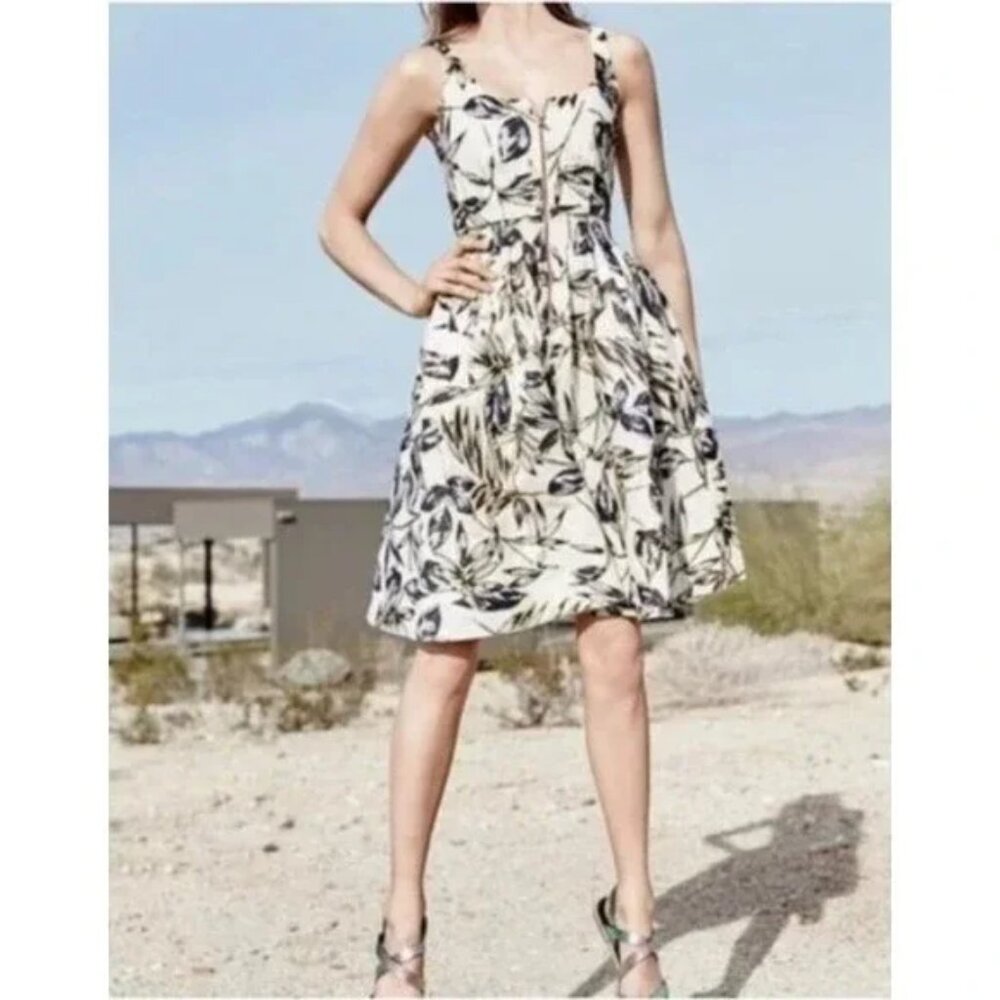 NWT J. Crew Linen Zip Front Dress in Gold Leaf Print 6P
